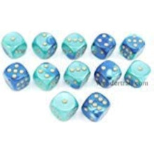 Chessex Gemini Signature Series Dice 16mm d6 Set (12) Blue Teal w/ Gold (CHX26659) by Chessex Dice