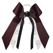 Softball Baseball Hair Bow - Tillverkad i USA White Pony Band (rdbrun/svart). svart knut