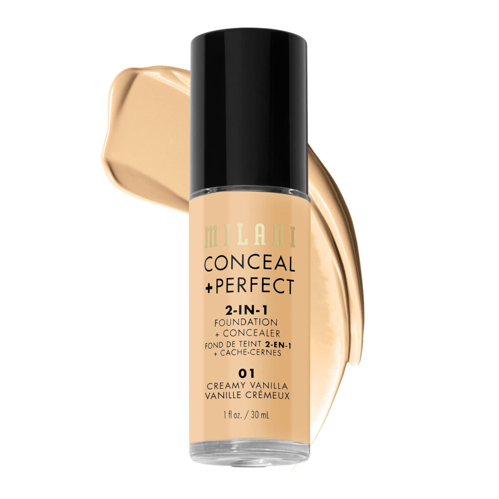 Milani Conceal + Perfect 2-In-1 Foundation + Concealer - Creamy Vanilla (1 Fl. Oz.) Cruelty-Free Liquid Foundation - Cover Under-Eye Circles Blemishe