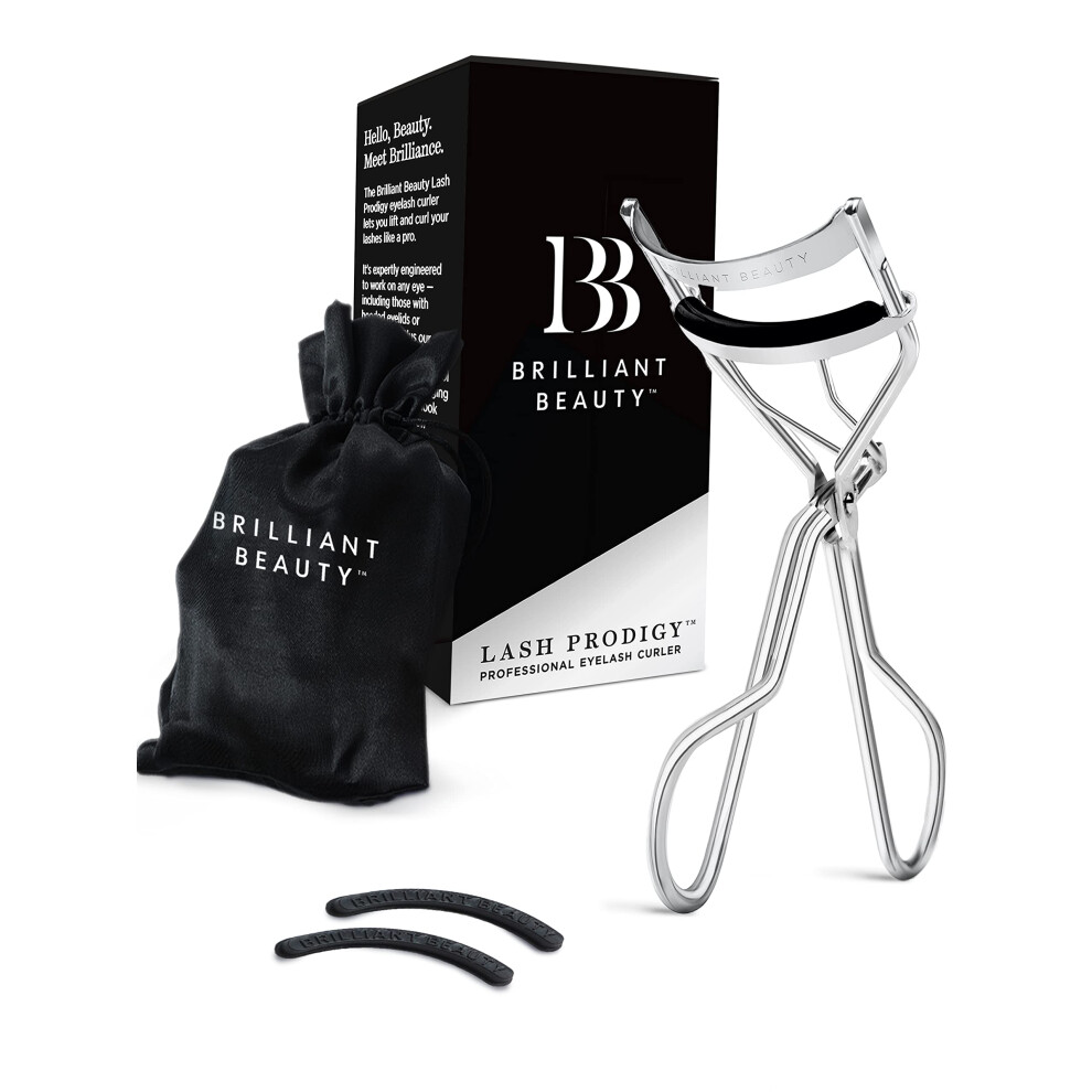Brilliant Beauty Eyelash Curler With Satin Bag And Refill Pads - Award Winning - No Pinching Just Dramatically Curled Eyelashes And Lash Line In Seco