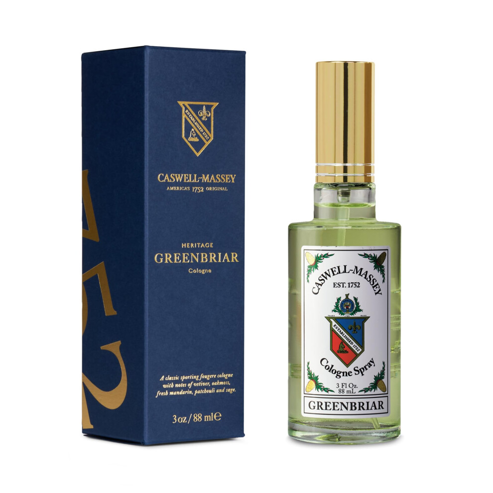 Caswell-Massey Gold Greenbriar Cap Cologne Mens Cologne With Classic And Zesty Scent With Citrus Sage & Rugged Velvety Notes 3 Fl Oz