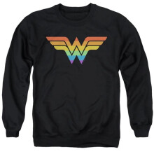Trevco Sportswear JLA1493-AS-1 Justice League Wonder Woman Rainbow Adult Crewneck Sweatshirt, Black - Small