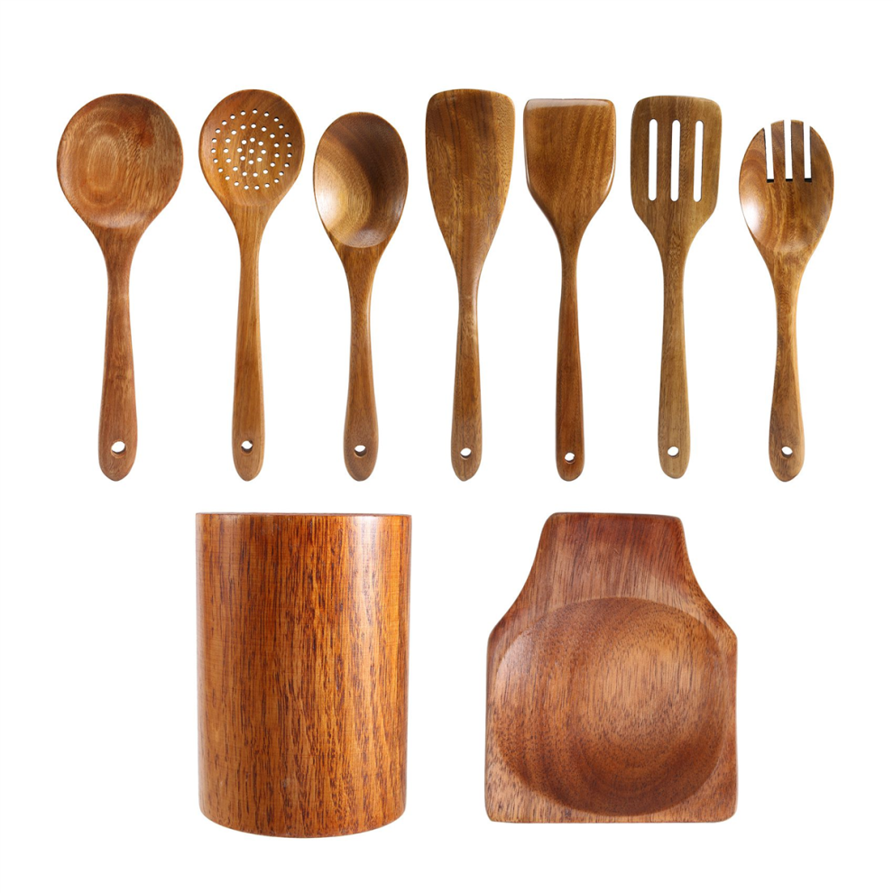 Lot de 9 cuillères en bois pour la cuisine, ustensiles en bois pour la cuisine