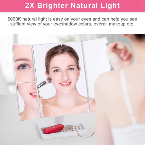 Trifold Makeup Mirror with 22 LED Light,10X/3X/2X Magnification,White 2