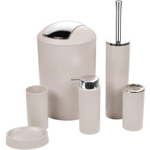 Bathroom Accessories Set 6 Piece - Trash Can, Modern Bathroom Decor Set (Beige)