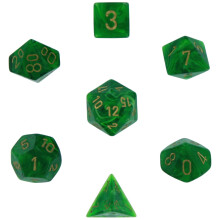 Chessex Dice: Polyhedral 7-Die Vortex Dice Set - Grn m/guld