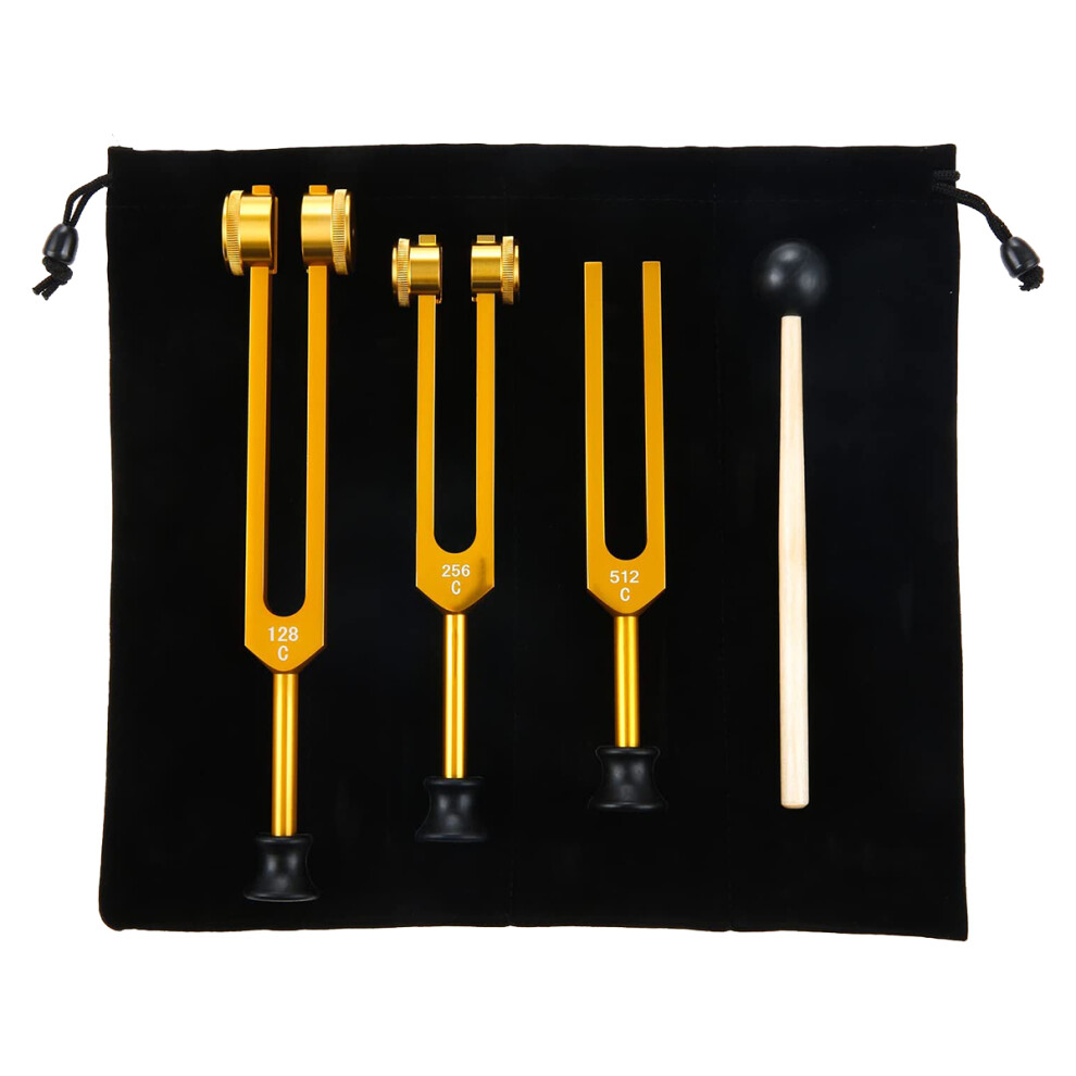 3Pack Tuning Fork Set(128Hz, 256Hz, 512Hz) Tuning Fork Kit (Gold) Gold 4852629000420