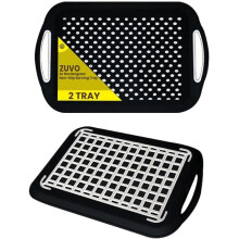 Zuvo Anti-Slip Serving Tray Set of 2 Black High-Grip Rubber Trays for Food, Dinner & Drinks