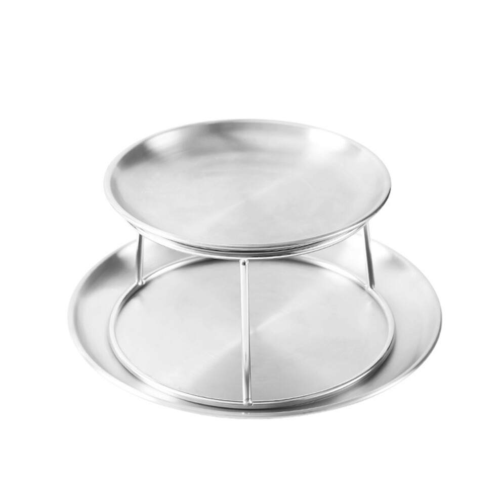 Seafood Plate Set Double Stainless Steel Snack Plate Afternoon Tea-image-OPC-PGDFK26-NEW