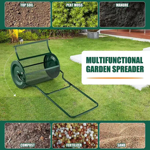 80L Compost Spreader Soil Seed Roller Peat Moss Lawn Garden Shaker 2