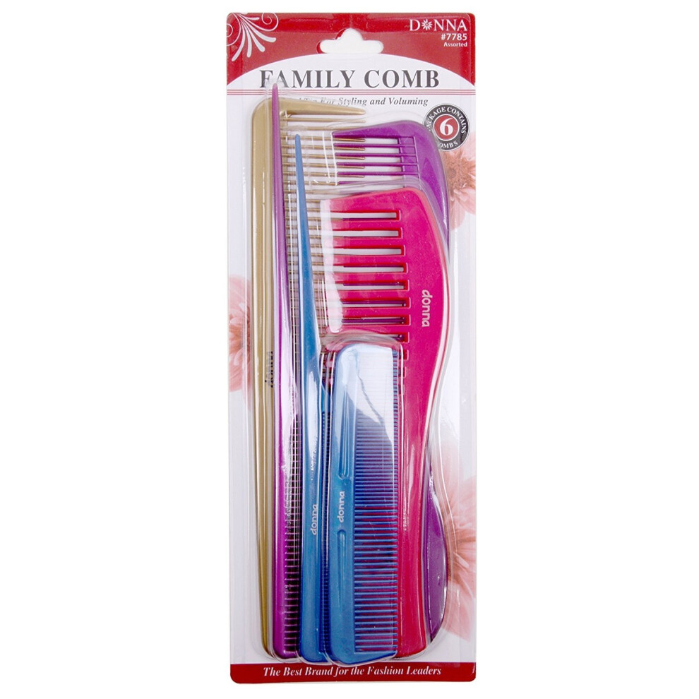 Donna Collection Unisex Family Comb Assortment, 6 Count, Assorted Colors