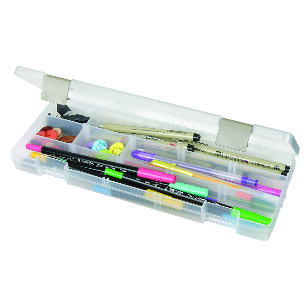 ArtBin 3900AB Solutions Extra Long Box, Art & Craft Organizer with Removable Dividers, [1] Plastic Storage Case, Clear , 12.4 x 4.9
