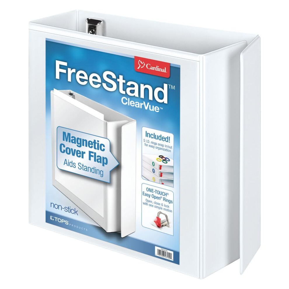 Photos - File Folder / Lever Arch File Cardinal 3 Ring Binder, 4 Inch FreeStand Binder with Magnetic Cover Flap, Shelf Pull and 5 Color-Coded Rings, ONE-TOUCH Easy 