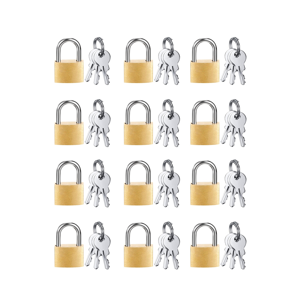 12 Pack Mini Padlock Small Padlock Solid Brass Locks with 3 Key-image-OPC-PGDH69C-NEW