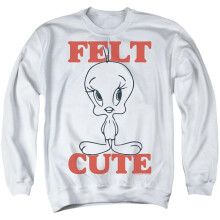Trevco Sportswear LT251-AS-4 Looney Tunes Felt Cute Adult Crewneck Sweatshirt, White - Extra Large