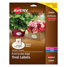Avery Printable Blank Oval Labels  1.5"""" x 2.5""""  Glossy White  180 Customizable Labels (22804)