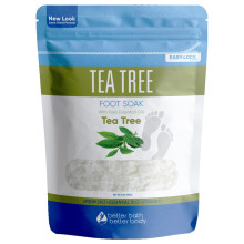 Tea Tree Foot Soak 32 ounces Epsom salt med naturlig tetræ lavendel og eucalyptus essentielle olier plus C-vitamin i BPA-fri pose med let pressel
