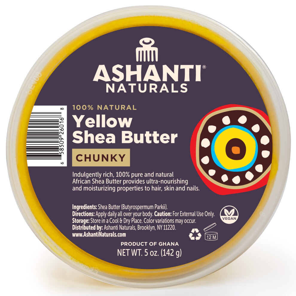 Ashanti Naturals Yellow Chunky Raw Shea Butter | Unrefined African Shea Butter From Ghana | 100% Natural Moisturizer No Additives - 5 Oz