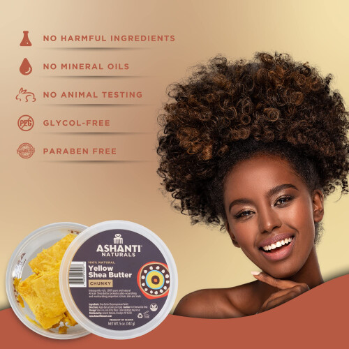 Ashanti Naturals Κίτρινη Χοντρή Ακατέργαστη Βούτυρο Σhea | 100% Φυσικό Ενυδατικό - 5 oz 1