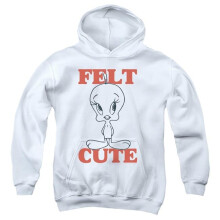 Trevco Sportswear LT251-YFTH-1 Looney Tunes Felt Cute Youth Hooded Sweatshirt, White - Small