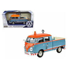 Motormax 79555GRY Volkswagen Typ 2 (T1) Lieferwagen, blau/orange, Kundendienst, 1/24, Druckguss-Modellauto