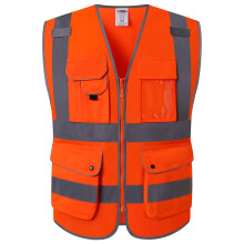 JKSafety 9-fickor Klass 2 High Visibility Dragkedja Fram Skerhetsvst med reflekterande remsor Uppfyller ANSI/ISEA-standarder (150-Orange XL)