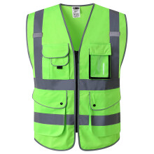 Bezpecnostn    vesta JKSafety s 9 vreckami, vysokou viditelnostou, zipsom vpredu a reflexn   mi p   sikmi, splna normy ANSI/ISEA (X-Large 150-Green)