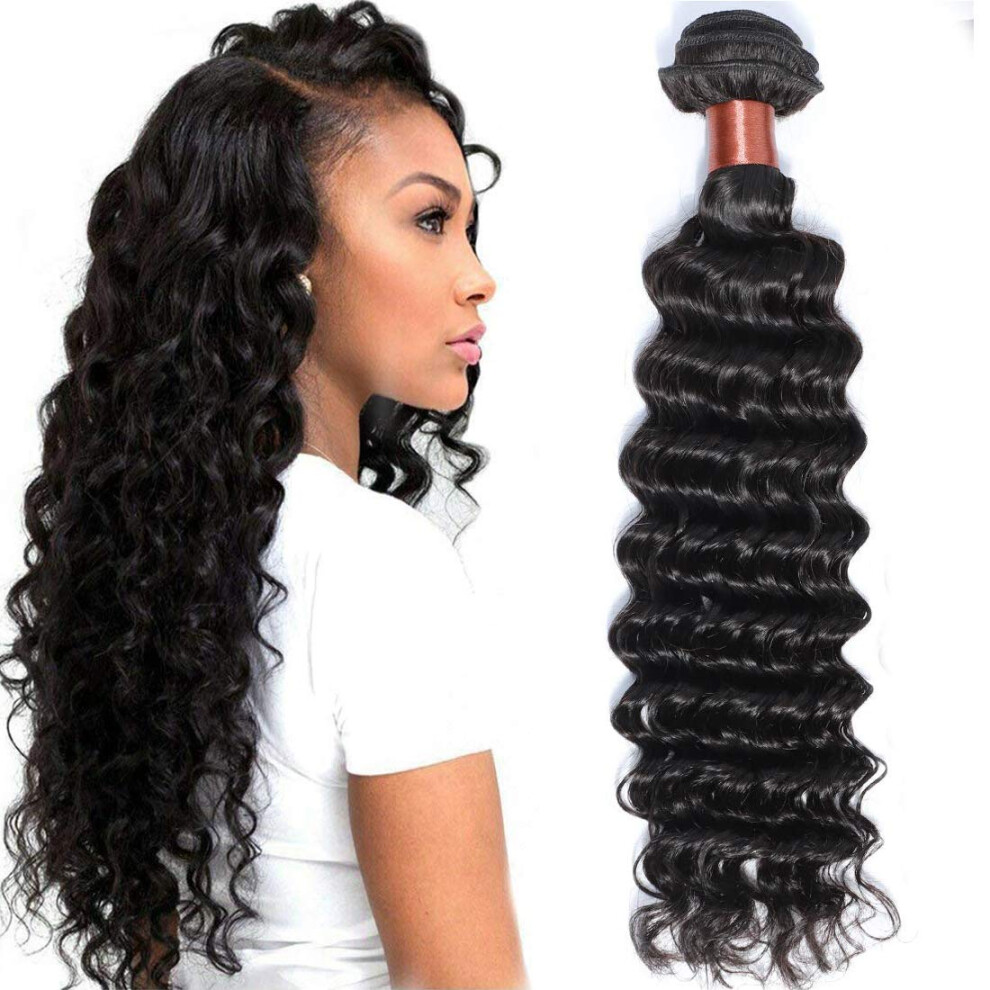 Blackmoon Hair Unisex Black Deep Wave Human Hair Bundles 100% Human Hair 100G/Bundles 20 Inches Double Weft Natural Wet And Wavy Raw Remy Unprocessed Brazilian Virgin Hair