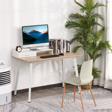 HOMCOM Built-In Storage Desk Workstation Steel w/ Adjustable Feet Drawer White