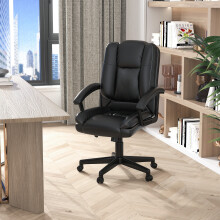 HOMCOM Swivel Executive Office Chair Mid Back PU Leather Chair w/ Arm Black