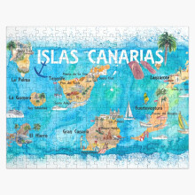 (Canary Islands Illustrated Travel Map with Tenerife, Gran Canary, Lanzarote, Fuerteventura La Palma ) Jigsaw Puzzle Wooden 300-Piece for Adults Kids Seniors- Home Decor Family Activity Game Wall Art 38x26cm / 15x10inch Birthday Party Gift Toy