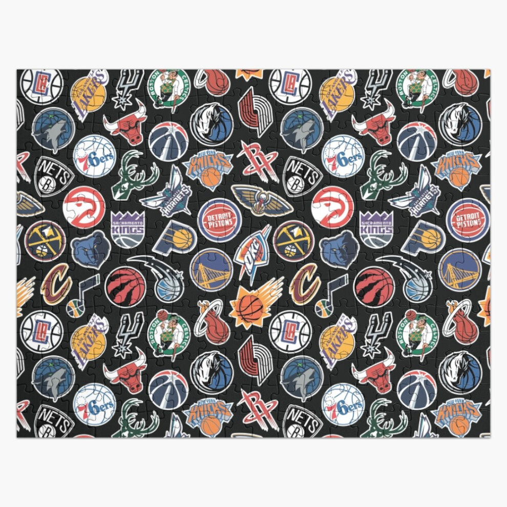 Bearlad (Nba Teams Seamless Pattern =3108) Jigsaw Puzzle Wooden 300-Piece For Adults Kids Seniors- Home Decor Family Activity Game Wall Art 38X26cm / 15X Black