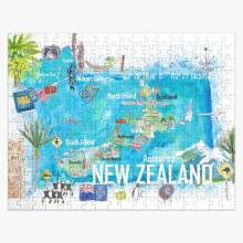 (New Zealand Illustrated Travel Map with Tourist Highlights=3314) Jigsaw Puzzle Wooden 300-Piece for Adults Kids Seniors- Home Decor Family Activity Game Wall Art 38x26cm / 15x10inch Birthday Party Gift Toy