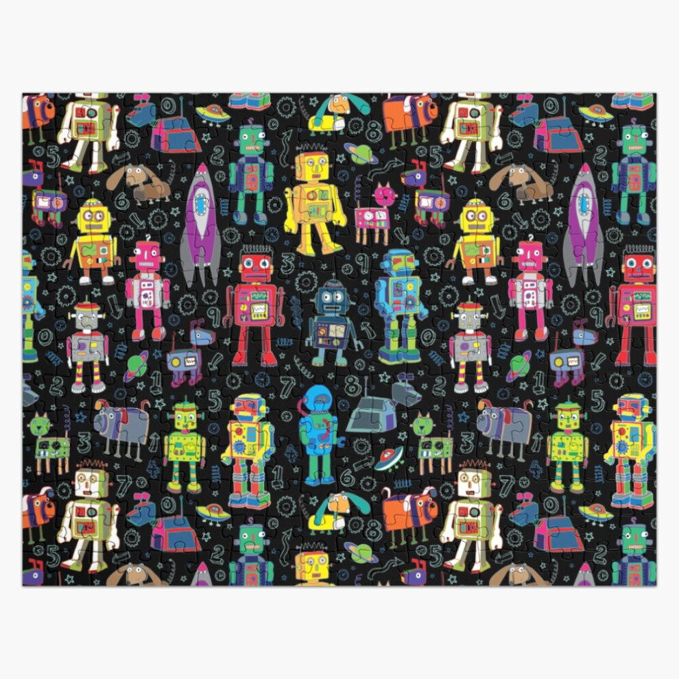 Photos - Jigsaw Puzzle / Mosaic  Jigsaw Puzzle Wooden 300-Piece for Adults Kids Seniors- Home D(Robots in Space - black - fun pattern by Cecca Designs=4617)