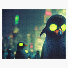(Cyberpunk penguin, glow eyes=5983) Jigsaw Puzzle Wooden 300-Piece for Adults Kids Seniors- Home Decor Family Activity Game Wall Art 38x26cm / 15x10inch Birthday Party Gift Toy