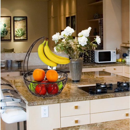 SimpleHouseware Fruit Basket Bowl with Banana Tree Hanger  Bronze 2