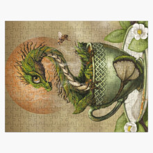 (Tea Dragon=8557) Jigsaw Puzzle Wooden 300-Piece for Adults Kids Seniors- Home Decor Family Activity Game Wall Art 38x26cm / 15x10inch Birthday Party Gift Toy