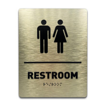 Unisex Bathroom Sign by GDS - ADA Compliant Wheelchair Accessible Raised Icons & Grade 2 Braille - Includes Adhesive Strips for Easy Installation