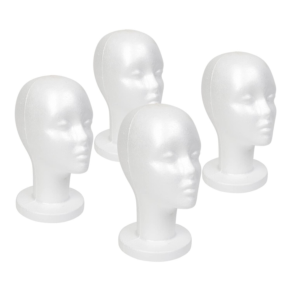 Studio Limited Unisex White 11.4-Inch Styrofoam Mannequin Head (4 Pack) - Foam Wig Stand For Wigs Hats Masks Hairpieces Arts Crafts Diy Projects Salon
