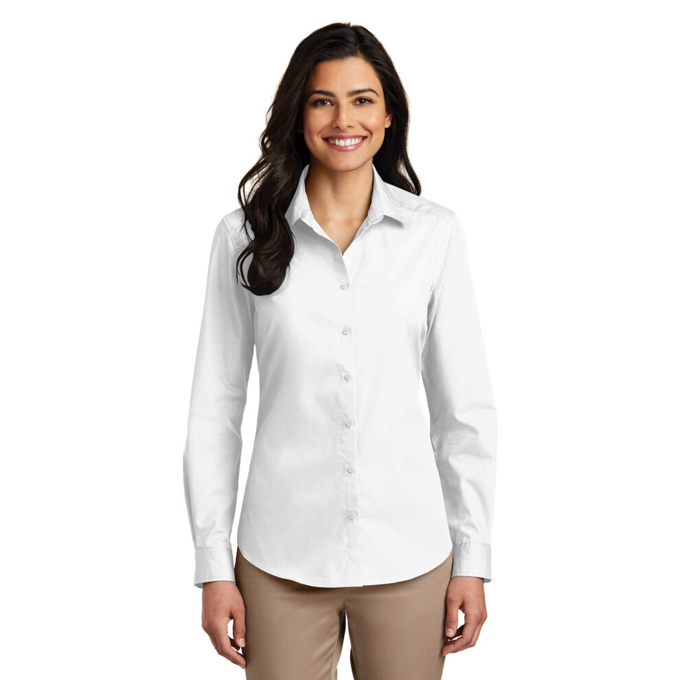 Chemise en popeline     manches longues pour femme Port Authority, blanche, taille M