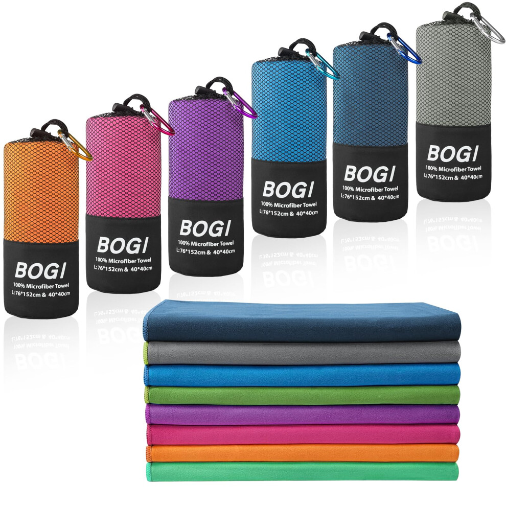 Serviette de voyage en microfibre BOGI - Séchage rapide, douce, légère, absorbante, compacte, pour le camping, la gym, le yoga, la natation, la r