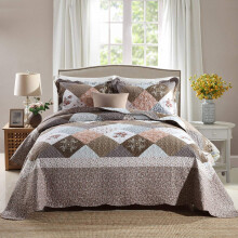 HoneiLife Quilt S?t - 3 dele Microfiber Vendbare Senget?pper Patchwork Coverlets Blomster Senges?t Hele s?sonen - Splejsning Mokka Rose Queen/Ful