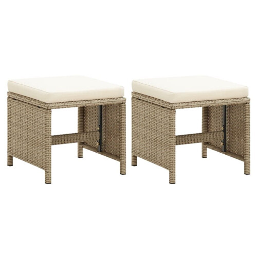 VidaXL vidaXL Gartenhocker 2 Stk. mit Sitzkissen Poly Rattan Beige 1