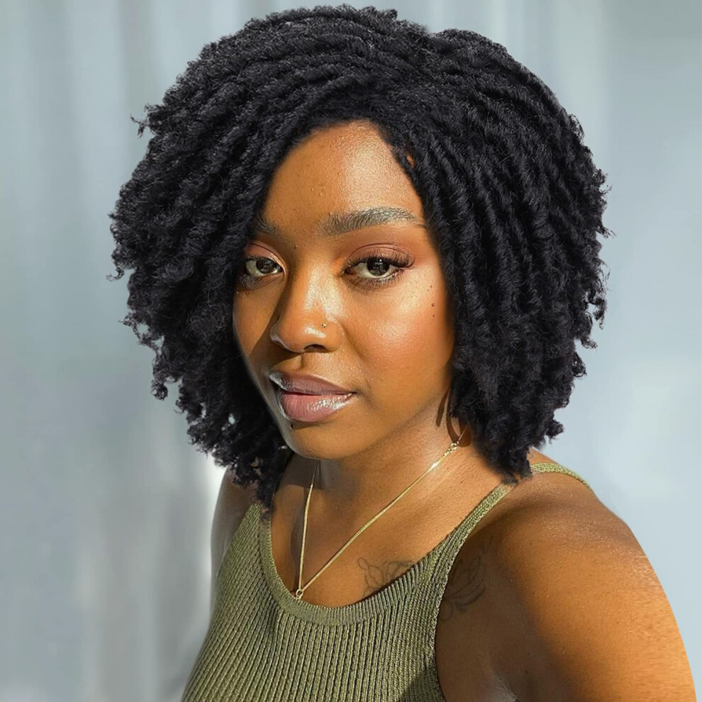 Hanne Lady Dreadlock Wig Short Twist Wigs For Black Women Short Curly Braided Natural Black Heat Resistant Synthetic Wig