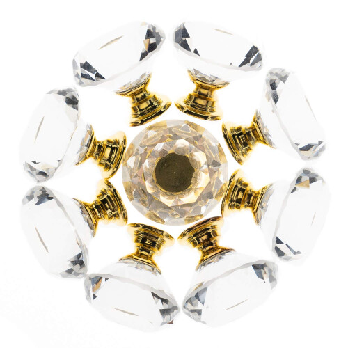 YourGift 30 Pack Drawer Knobs Diamond Shaped Crystal Glass 30mm Cabinet Knobs Pull Handle (30 mm 30 Pack Gold) 1