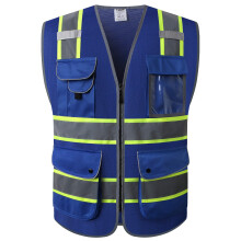 JKSafety 9 Pockets High Visibility Zipper Front MESH Blue Safety Vest | Blue with Dual Tone High Reflective Strips | ANSI/ISEA Standards (100-Blue X