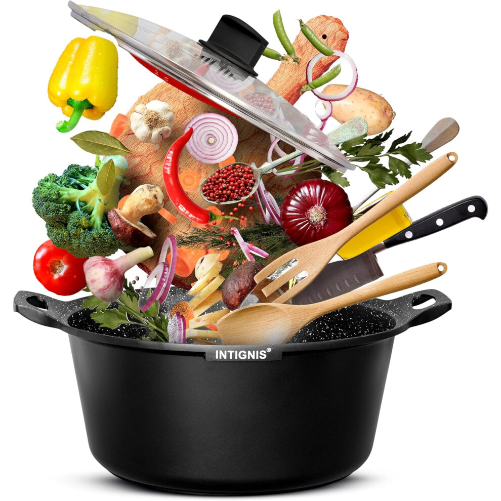 (32 CM, Black) Casserole Pot with lid – Large 32cm | 10 Litre | 15 Inches – Induction Compatible – GREBLON Ceramic Non Stick Chemical Free Coating
