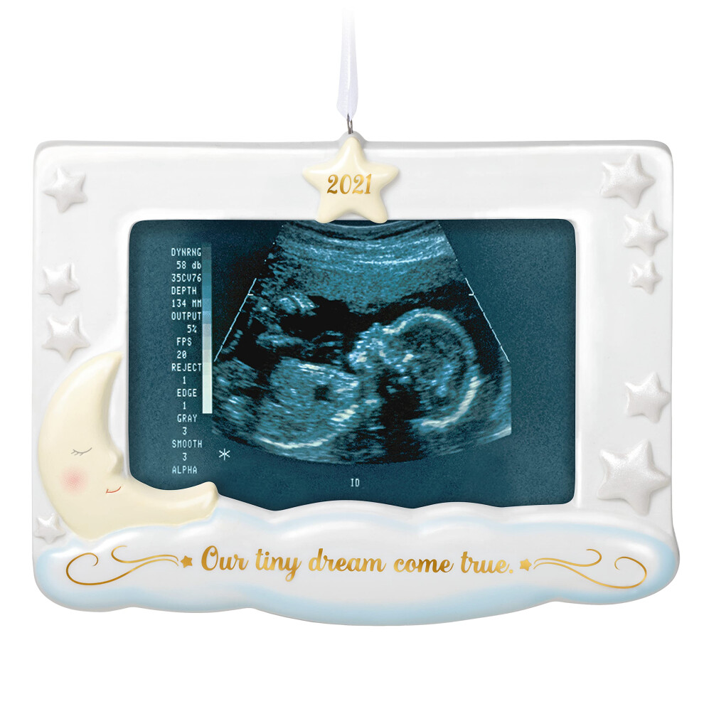 Christmas Ornament 2021 Year-Dated Dream Come True Sonogram Photo Frame Porcelain Hallmark Keepsake