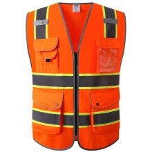 JKSafety 9 Pockets High Visibility Zipper Front Safety Vest | Orange with Dual Tone High Reflective Strips | Meets ANSI/ISEA Standards (901-Orange 3