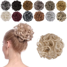 Elaine Hair Buns Hair Piece Messy Tousled Wavy Curly Scrunchies Wrap Ponytail Extensions with Elastic Rubber Band Synthetic Donut Updo Hairpieces for